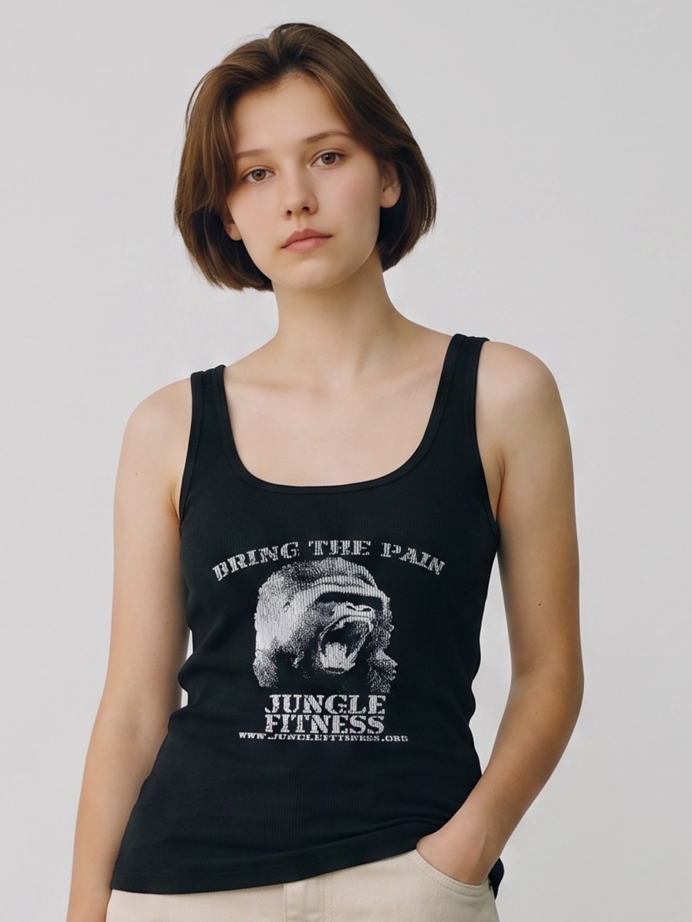 Ambiance Y2K Vibes Black Graphic Tank Top with Gorilla Print. Sporty. Fitness. S